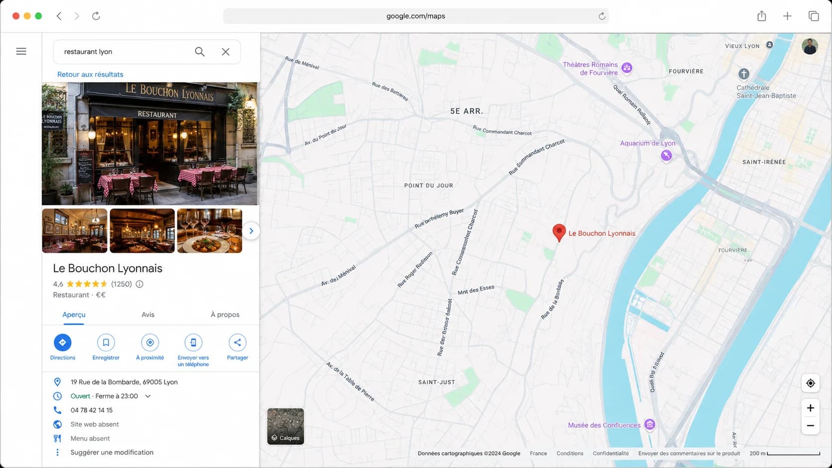 Fiche Google Maps d'un commerce sans site web